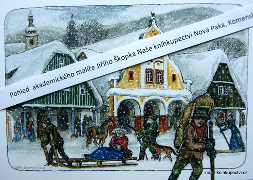 Pohled  zimní Tři historické domky ve Vrchlabí
